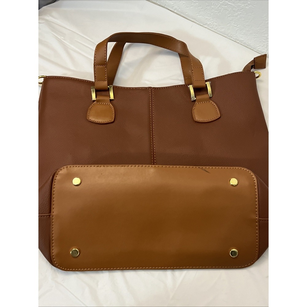 JOY & IMAN Alexandria Leather Tote Purse Cognac 15.5 X 12 X 6 Double Handles - Picture 5 of 9